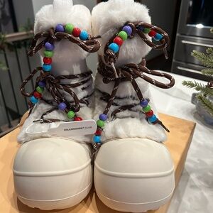 Kids' White and Brown Beaded Boots